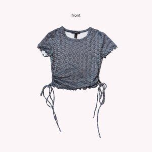 forever 21 black & white patterned cropped tee w/ bow strings | womens crop top